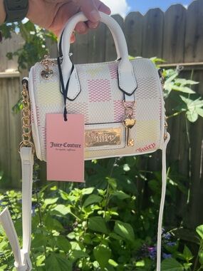 Juicy Couture White Mini Satchel with Pastel Check